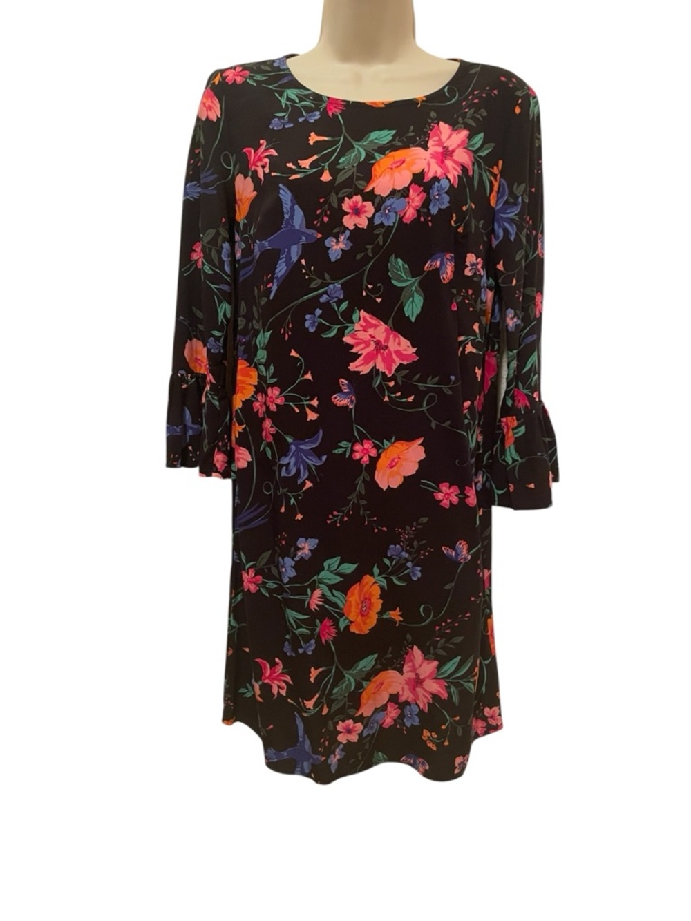 Old Navy Beautiful Floral Dress with Birds Slight Bell Sleeves Comfy Size